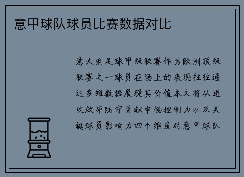 意甲球队球员比赛数据对比