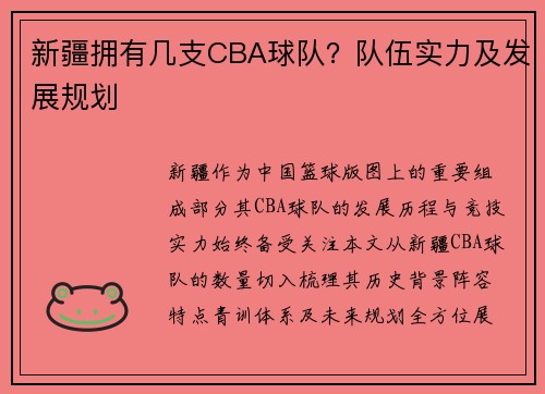 新疆拥有几支CBA球队？队伍实力及发展规划